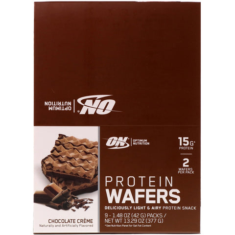 Optimum Nutrition, Protein Wafers, Chocolate Creme, 9 Packs, 1.48 oz (42 g) Each