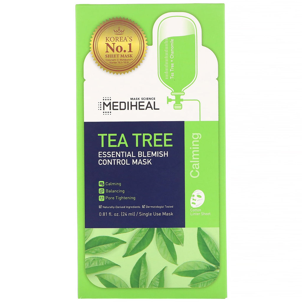 Mediheal, Tea Tree, Essential Blemish Control Mask, 5 Sheets, 0.81 fl oz (24 ml) Each