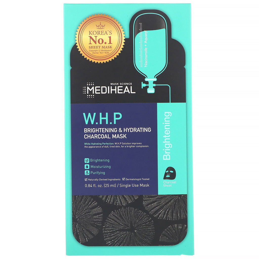 Mediheal, W.H.P, Brightening & Hydrating Charcoal Mask, 5 Sheets, 0.84 fl oz (25 ml) Each