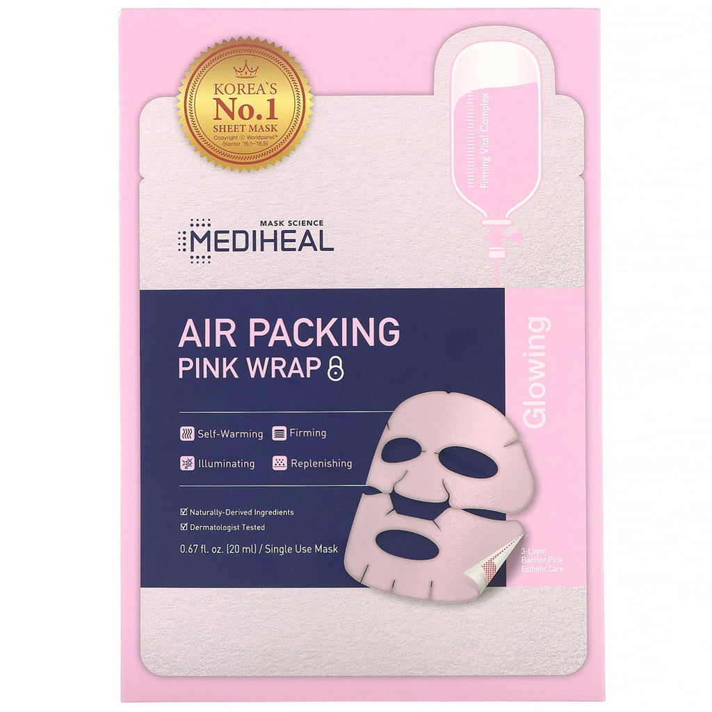 Mediheal, Air Packing, Pink Wrap Mask, 5 Sheets, 0.67 fl. oz (20 ml) Each