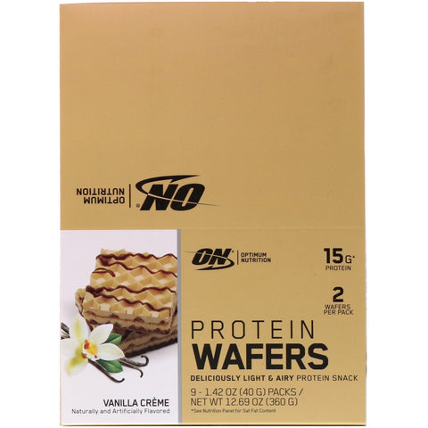 Optimum Nutrition, Protein Wafers, Vanilla Creme, 9 Packs, 1.42 oz (40 g) Each