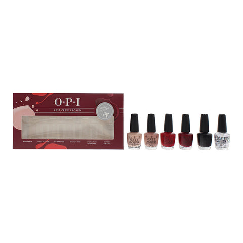 OPI Best Crew Abroad 6 Piece Gift Set: Bubble Bath Nail Polish 3.75ml - Dulce De Leche Nail Polish 3.75ml - Big Apple Red Nail Polish 3.75ml - Malaga Wine Nail Polish 3.75ml - Lincoln Park After Dark Nail Polish 3.75ml - Rapidry Top Coat 3.75ml