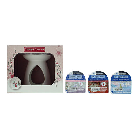 Yankee Candle 5 Piece Gift Set: Wax Melt Warmer - Snowflake Kisses Wax Melt 28g - Peppermint Pinwheels Wax Melt 28g - Snow Globe Wonderland Wax Melt 28g - Tea Light 9.8g