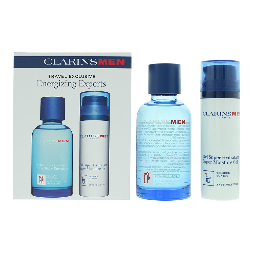 Clarins Men Energizing Experts 2 Piece Gift Set: Aftershave Energizer 100ml - Super Moisture Gel 50ml