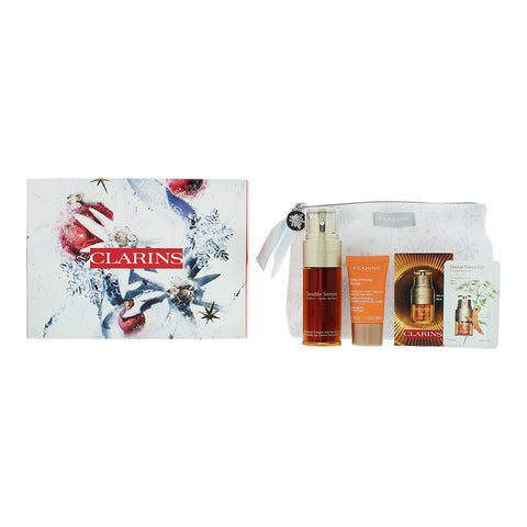 Clarins Energizing & Glow 3 Piece Gift Set: Double Serum 50ml - Day Cream 15ml - Double  Eye Serum 7 x 09ml - Pouch