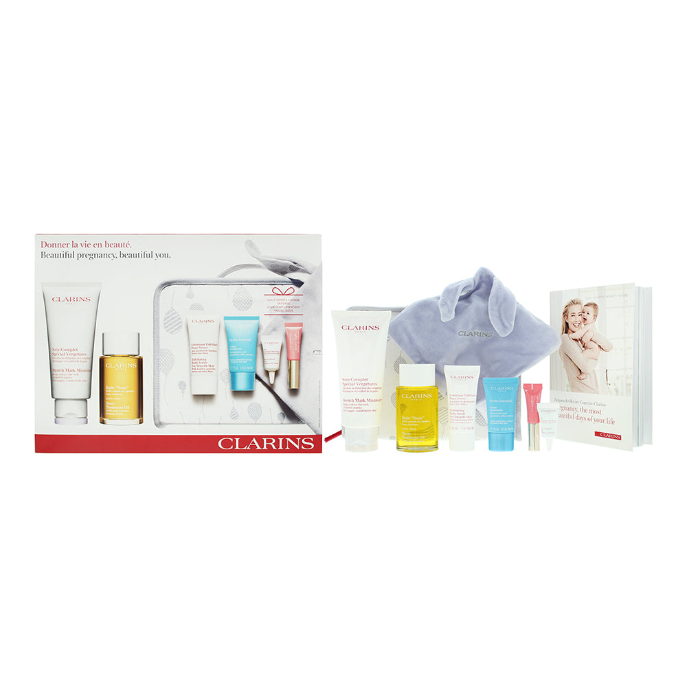 Clarins Beautiful Pregnacy 6 Piece Gift Set: Stretch Mark Minimizer 200ml - Body Oil 100ml - Body Scrub 30ml - Hydra-Essentie Moisturiser 15ml - Eye C