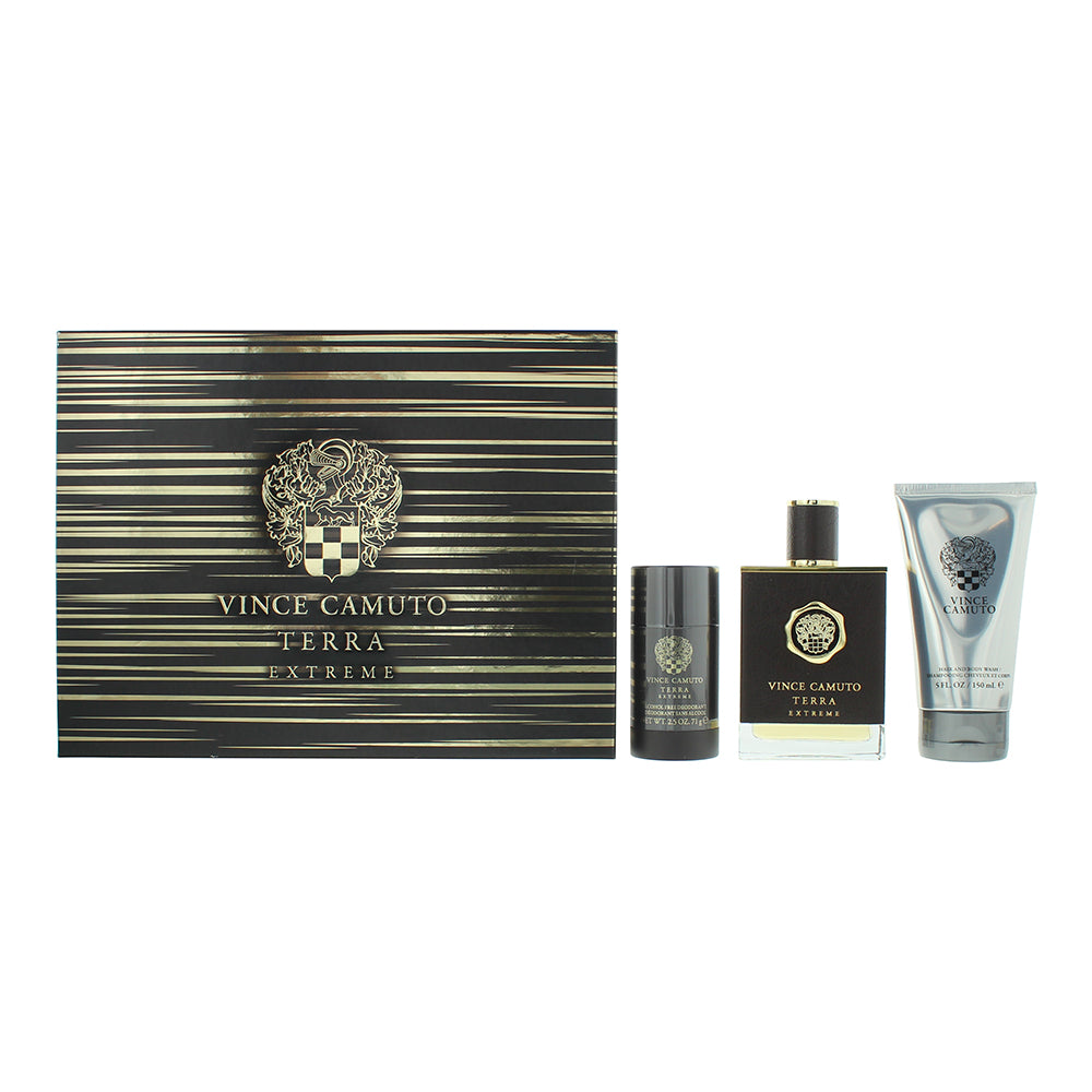 Vince Camuto Terra Extreme 3 Piece Gift Set: Eau de Toilette 100ml - Hair & Body Shower Gel 150ml - Deodorant Stick 75ml