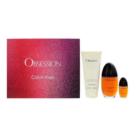 Calvin Klein Obsession For Women 3 Piece Gift Set: Eau de Parfum 100ml - Body Lotion 200ml - Eau de Parfum 15ml