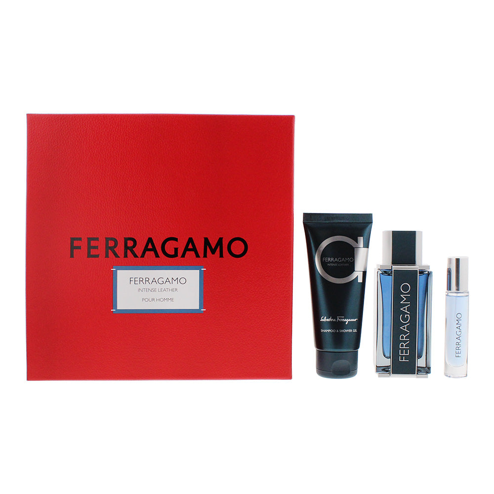 Salvatore Ferragamo Intense Leather 3 Piece Gift Set: EDP 100ml - EDP 10ml - Sho