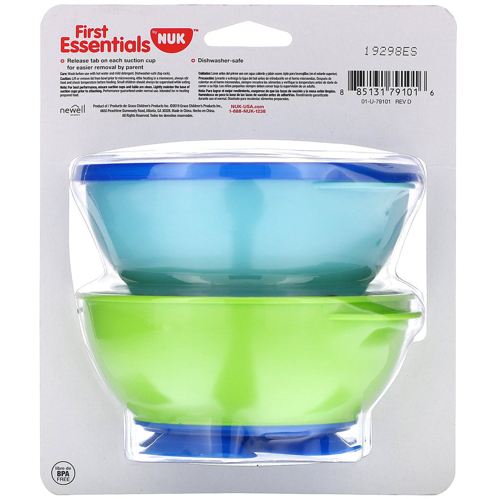 NUK, First Essentials, Tri-Suction Bowls, 6+ Months, 2 Bowls & 1 Lid