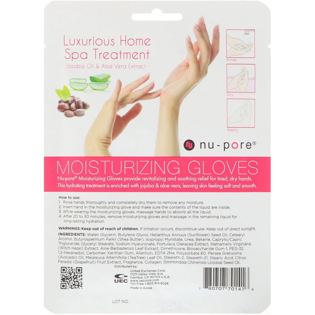 Nu-Pore, Moisturizing Gloves, Jojoba Oil & Aloe Vera Extract, 1 Pair