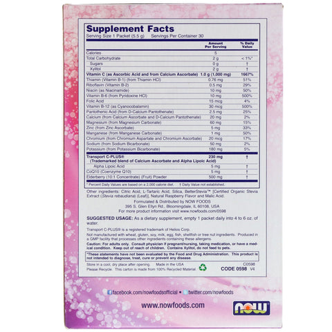 Now Foods, Effer-C, Effervescent Drink Mix, Elderberry, 30 Packets, 5.82 oz (165g)