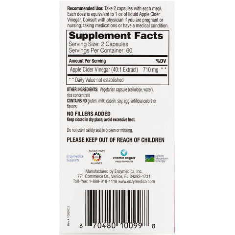 Enzymedica, Apple Cider Vinegar with the Mother,  120 Capsules