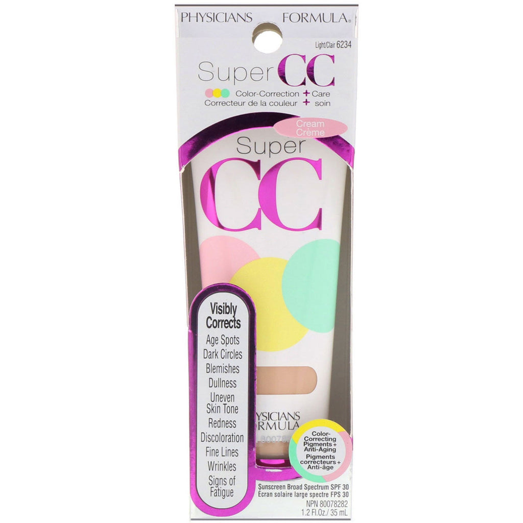 Physicians Formula, Super CC, Color-Correction + Care Cream, SPF 30, Light, 1.2 fl oz (35 ml)