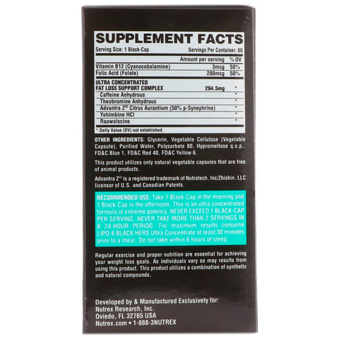 Nutrex Research, LIPO-6 Black Hers, Ultra Concentrate, 60 Black-Caps