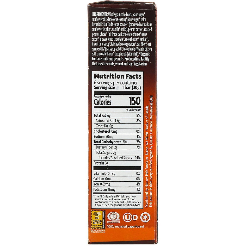 Nature's Path, Love Crunch, Premium  Granola Bars, Dark Chocolate Peanut Butter, 6 Bars, 1.06 oz (30 g) Each