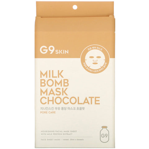 G9skin, Milk Bomb Mask, Chocolate, 5 Sheets, 25 ml Each