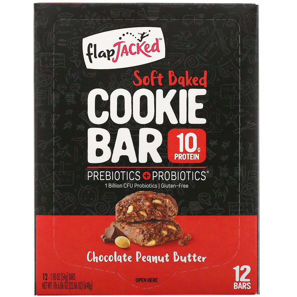 FlapJacked, blødbagt kagebar, chokolade jordnøddesmør, 12 barer, 1,90 oz (54 g) hver