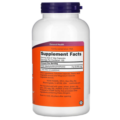 Now Foods, MSM, Methylsulfonylmethane, 1,000 mg, 240 Veg Capsules