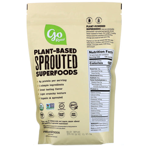 Go Raw,  Sprouted Super Simple Seeds, Sunflower & Pumpkin Seeds, 14 oz (397 g)