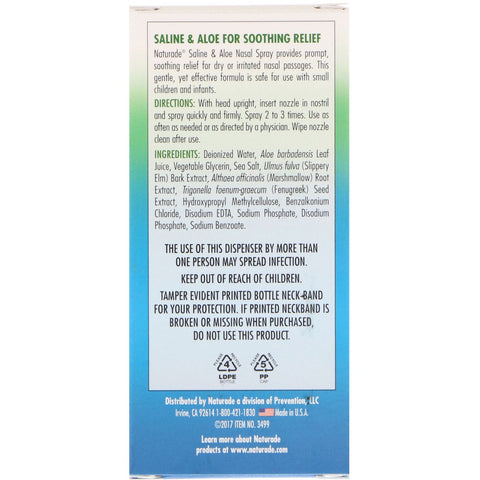 Naturade, Nasal Spray, Saline & Aloe, 1.5 fl oz (45 ml)