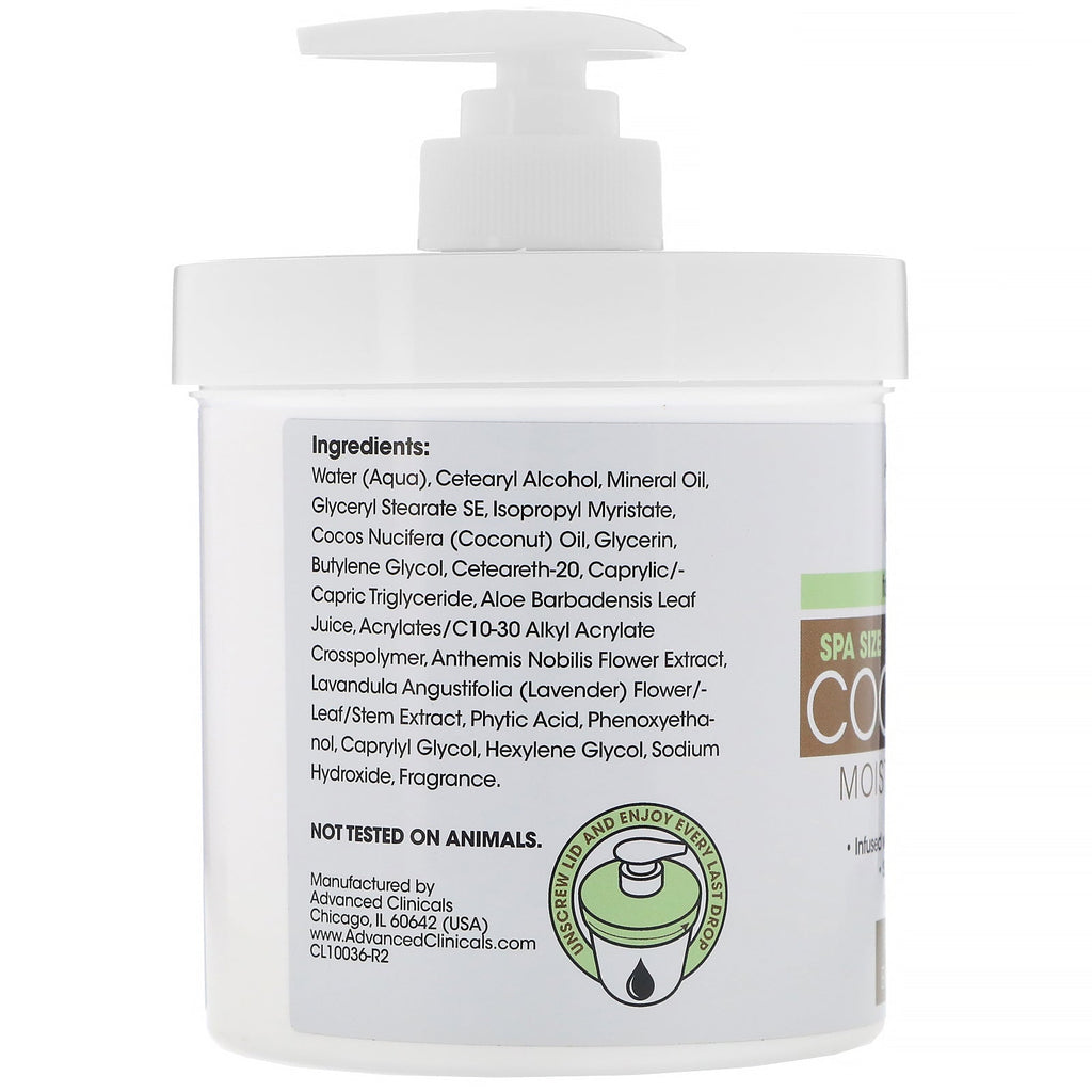 Advanced Clinicals, Coconut Oil Moisturizing Cream, 16 oz (454 g)