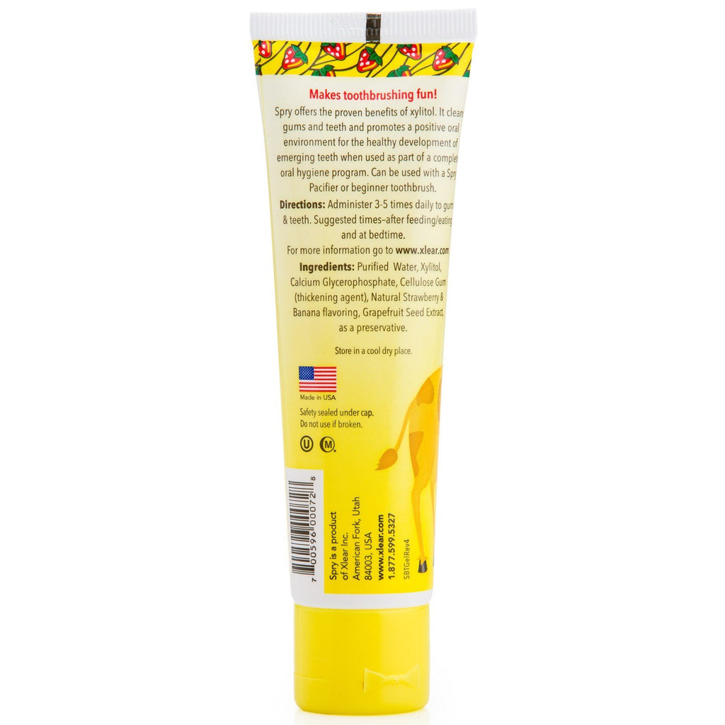 Xlear, Kid's Spry Tooth Gel, with Xylitol, Strawberry Banana, 2.0 fl oz (60 ml)