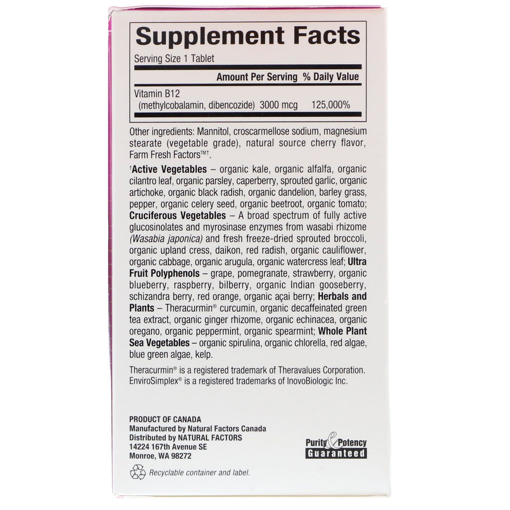 Natural Factors, BioCoenzymated, B12, Methylcobalamin & Dibencozide, 3,000 mcg, 30 Chewable Tablets