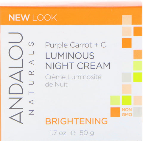 Andalou Naturals, Luminous Night Cream, Purple Carrot + C, Brightening, 1.7 fl oz (50 ml)