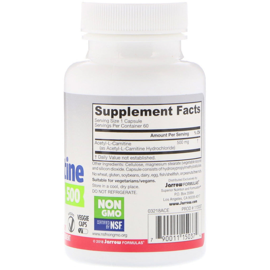 Jarrow Formulas, Acetyl L-Carnitine, 500 mg, 60 Veggie Caps