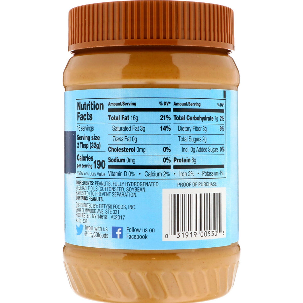 Fifty 50, Low Glycemic Peanut Butter, Creamy, 18 oz (510 g)