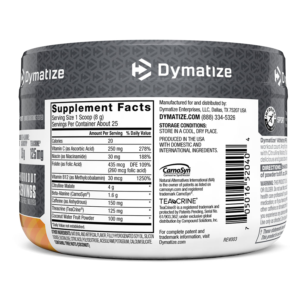 Dymatize Nutrition, Athlete's Pre, Pre-Workout, Orange Pineapple, 7.05 oz (200 g)