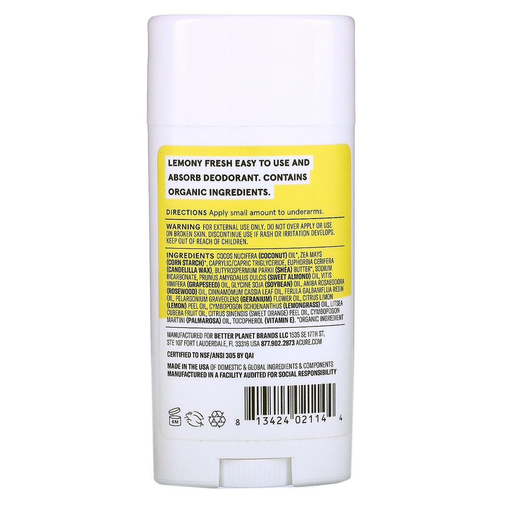 Acure, Deodorant, Lemon Verbena, 2.2 oz (62.4 g)