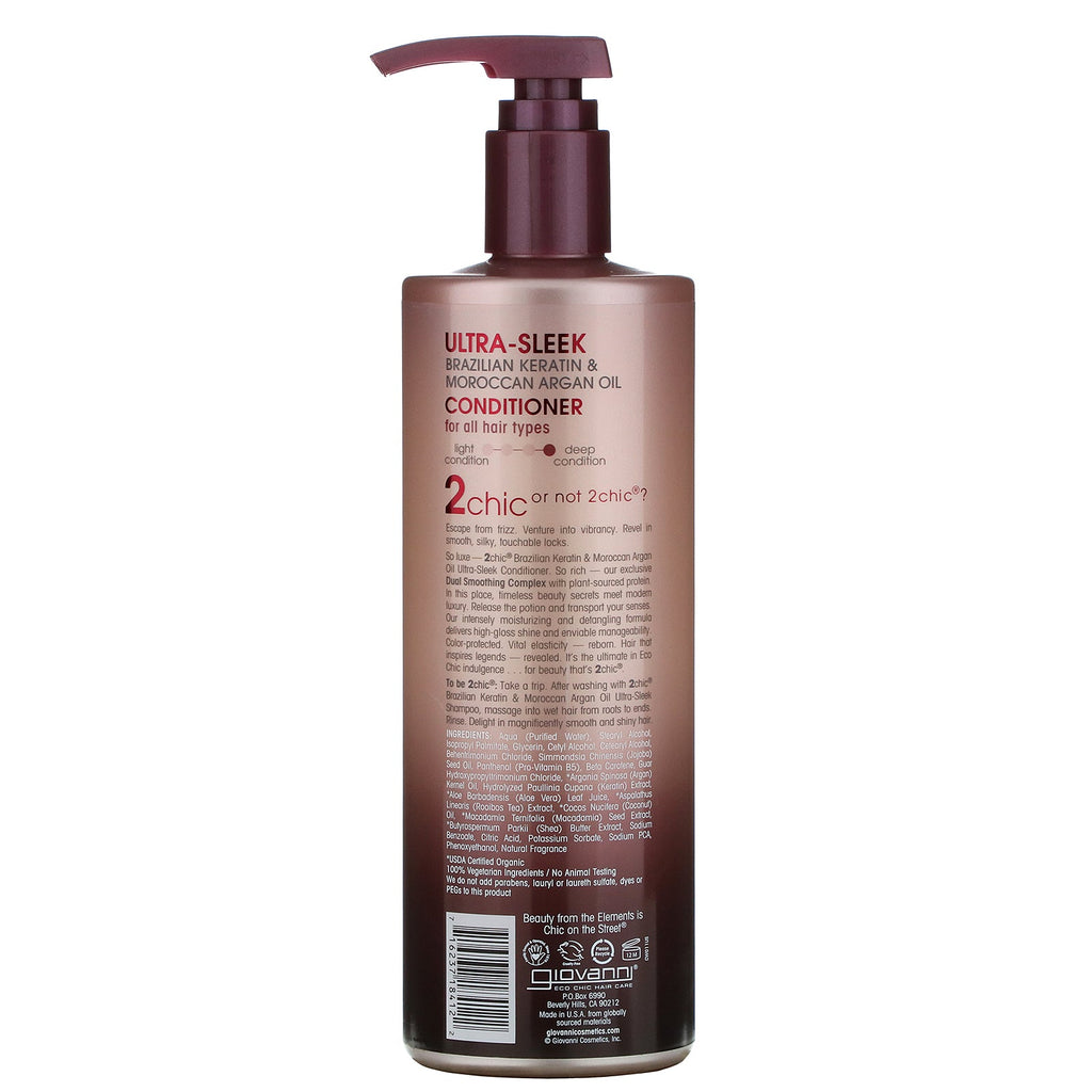 Giovanni, 2chic, Ultra-Sleek Conditioner, for All Hair Types, Brazilian Keratin & Argan Oil, 24 fl oz (710 ml)