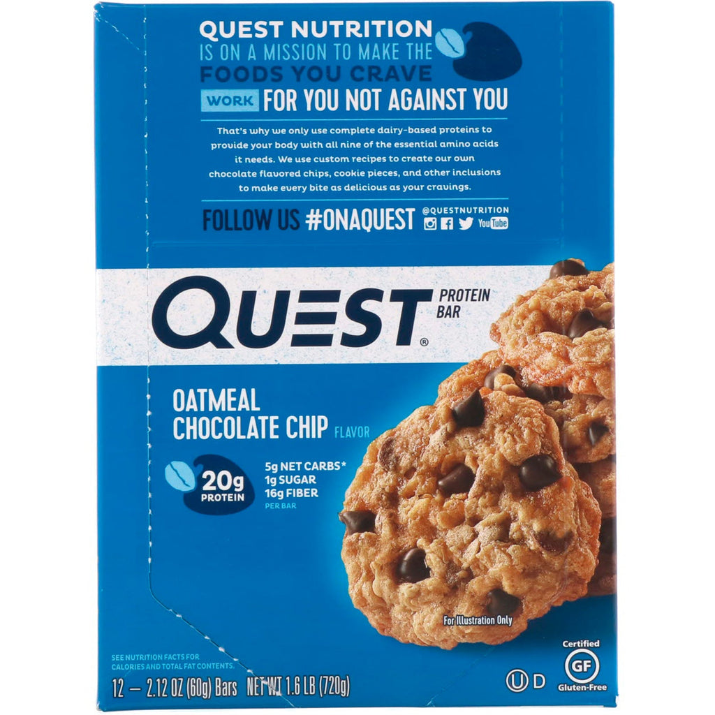 Quest Nutrition, Protein Bar, Oatmeal Chocolate Chip, 12 Bars, 2.12 oz (60 g) Each