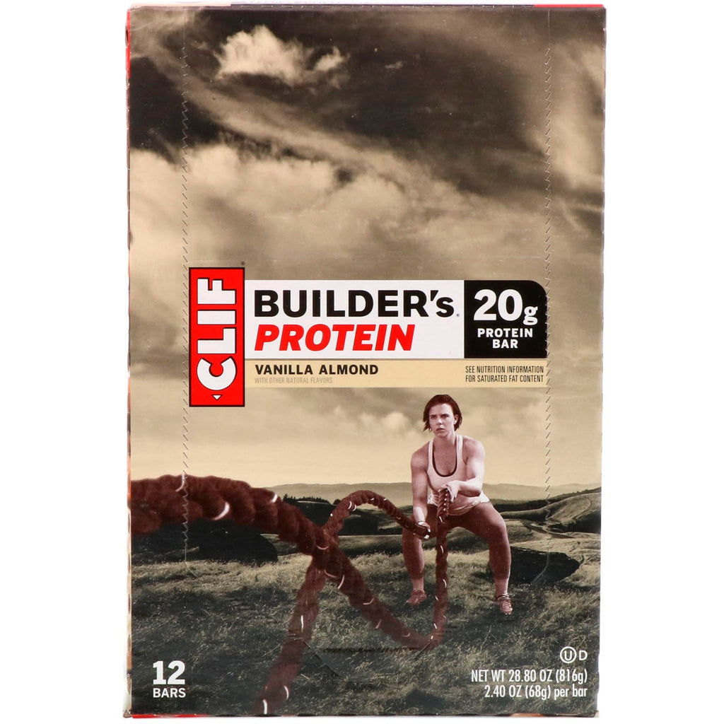 Clif Bar, Builder's Protein Bar, Vanilla Almond, 12 Bars, 2.4 oz (68 g) Each