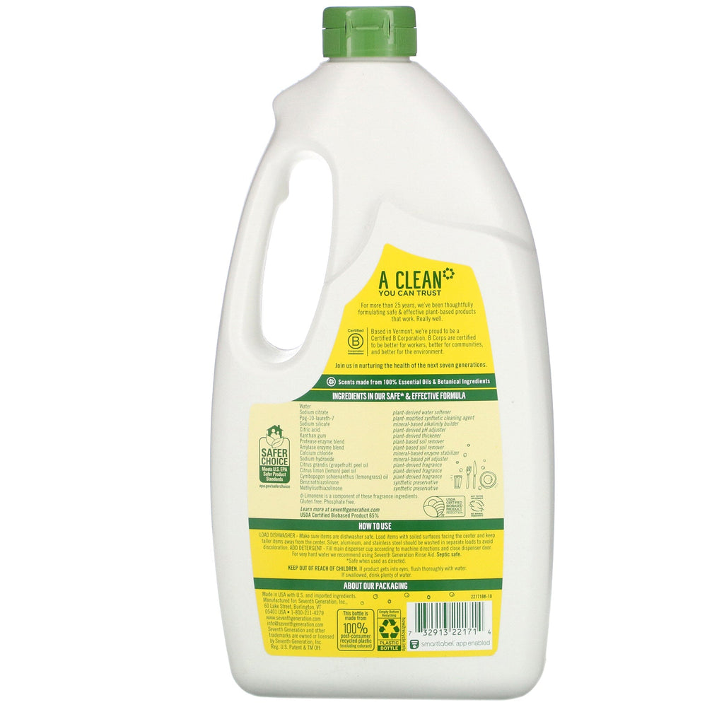 Seventh Generation, Dishwasher Detergent Gel, Lemon, 42 fl oz (1.19 kg)