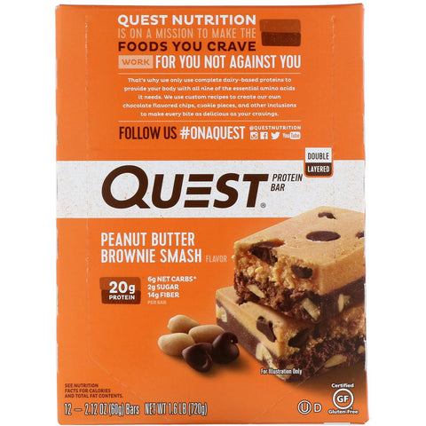 Quest Nutrition, Protein Bar, Peanut Butter Brownie Smash, 12 Bars, 2.12 oz (60 g ) Each