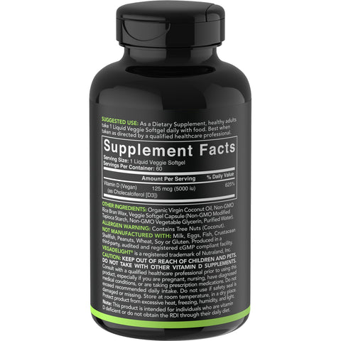 Sports Research, Vegan D3, 125 mcg (5,000 IU), 60 Veggie Softgels