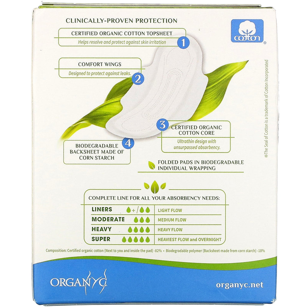 Organyc,  Cotton Pads, Moderate Flow, 10 Pads