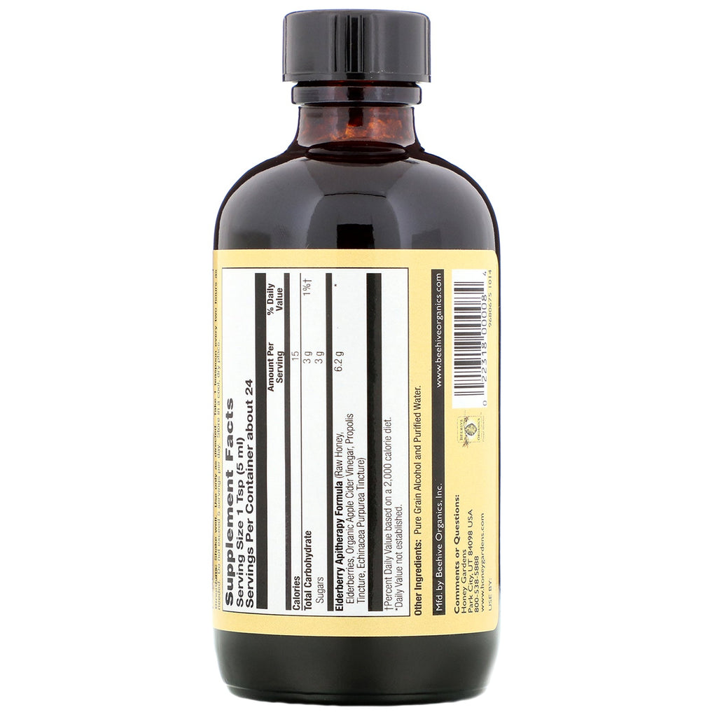 Honey Gardens, Elderberry Syrup with Apitherapy Raw Honey, Propolis and Elderberries, 4 fl oz (120 ml)