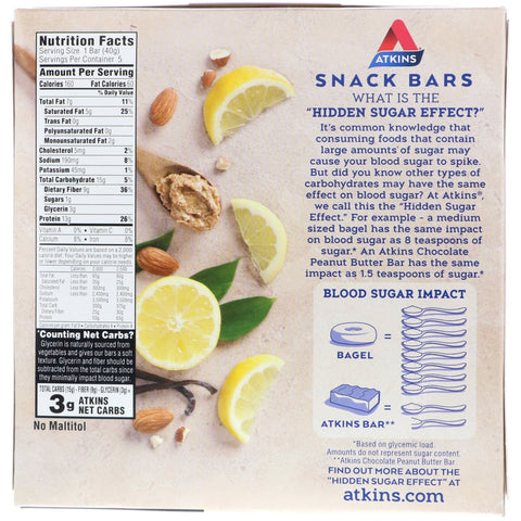 Atkins, Lemon Bar, 5 Bars, 1.41 oz (40 g) Each