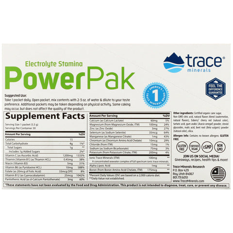 Trace Minerals Research, Electrolyte Stamina PowerPak, Watermelon Effervescent, 30 Packets, 0.19 oz (5.5 g) Each