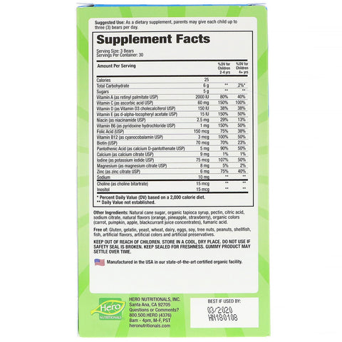 Hero Nutritional Products, Yummi Bears, Complete Multi, Vegetarian, Natural Strawberry, Orange and Pineapple Flavors, 90 Gummy Bears