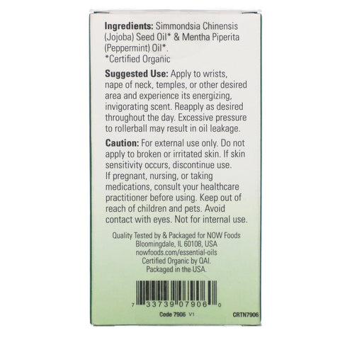 Now Foods, Certified  Peppermint Roll-On, 1/3 fl oz (10 ml)