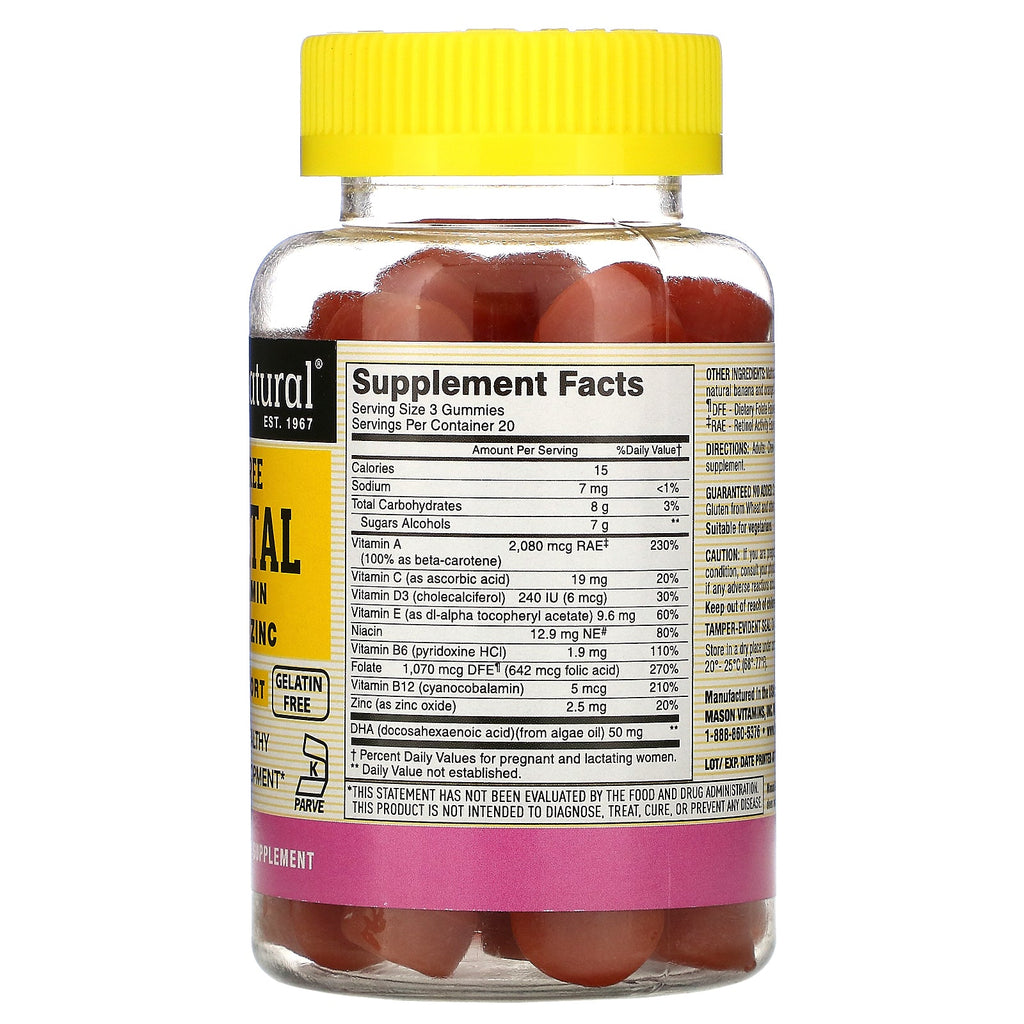 Mason Natural, Prenatal Multivitamin with DHA & Zinc, Sugar-Free, Banana Orange, 60 Gummies