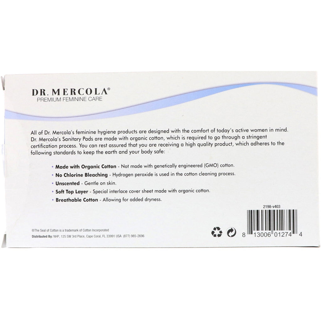 Dr. Mercola,  Cotton Sanitary Pads, Regular, 16 Pads