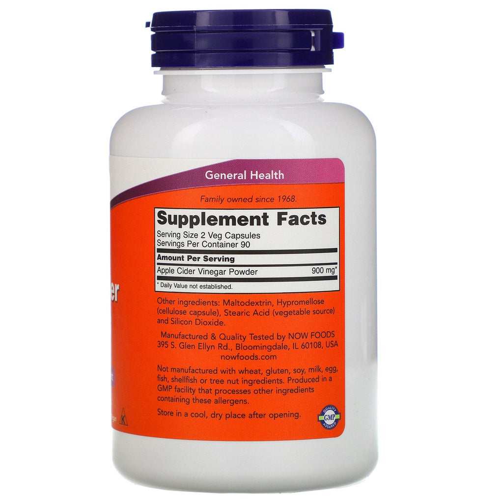 Now Foods, Apple Cider Vinegar, 450 mg, 180 Veg Capsules