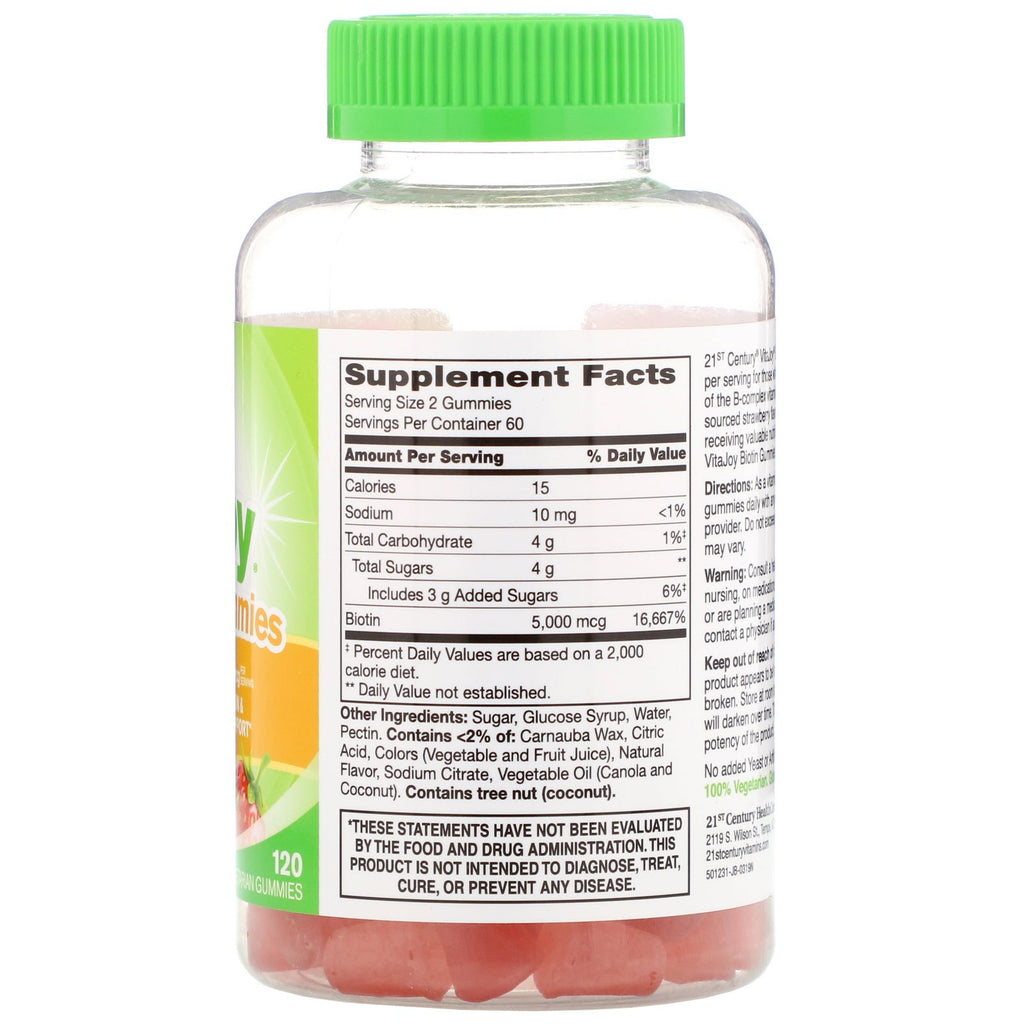 21st Century, VitaJoy Biotin Gummies, Strawberry Flavor, 5,000 mcg, 120 Vegetarian Gummies