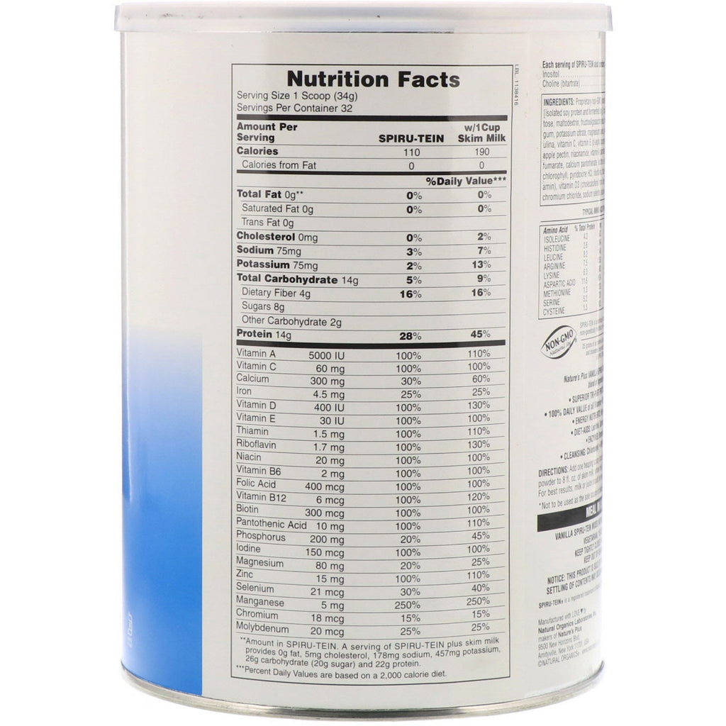 Nature's Plus, Spiru-Tein, High Protein Energy Meal, Vanilla, 2.4 lbs (1088 g)